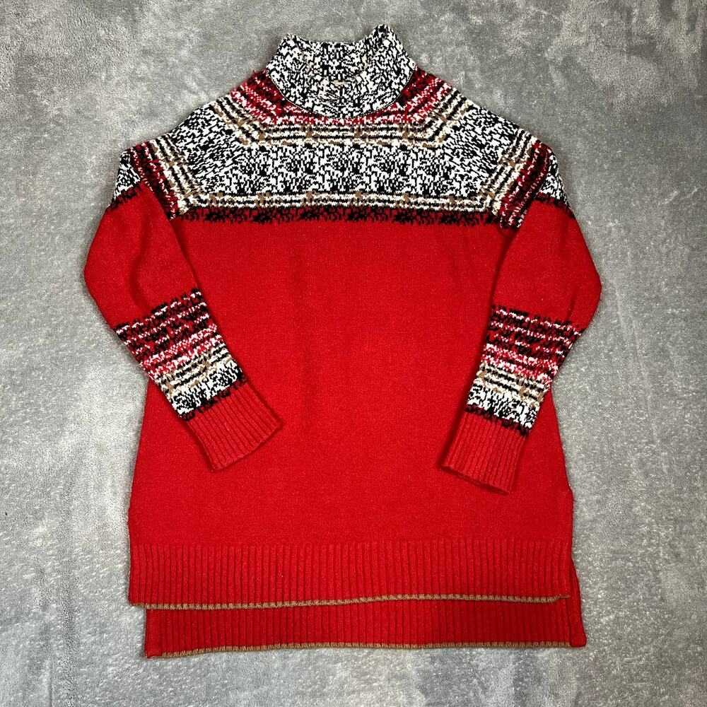 Anthropologie Moth Sweater Womens S Wool Alpaca Blend Red‎ Fair Isle Mock Neck